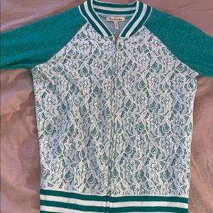 Teal/Green Sporty Jacket with white lace & stripes